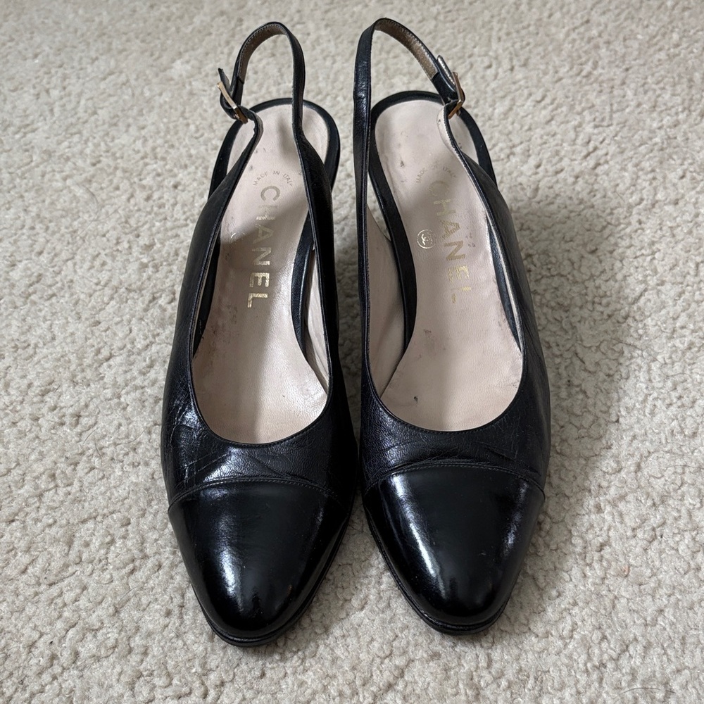 CHANEL Black Slingback Heels